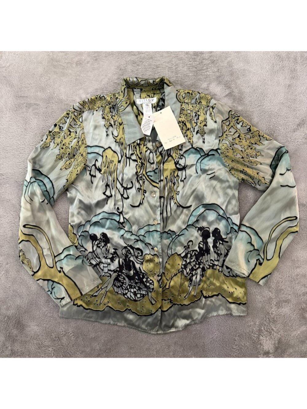 NWT Citron Santa Monica Silk Blend Blouse Shirt Womens MEDIUM Long Sleeve